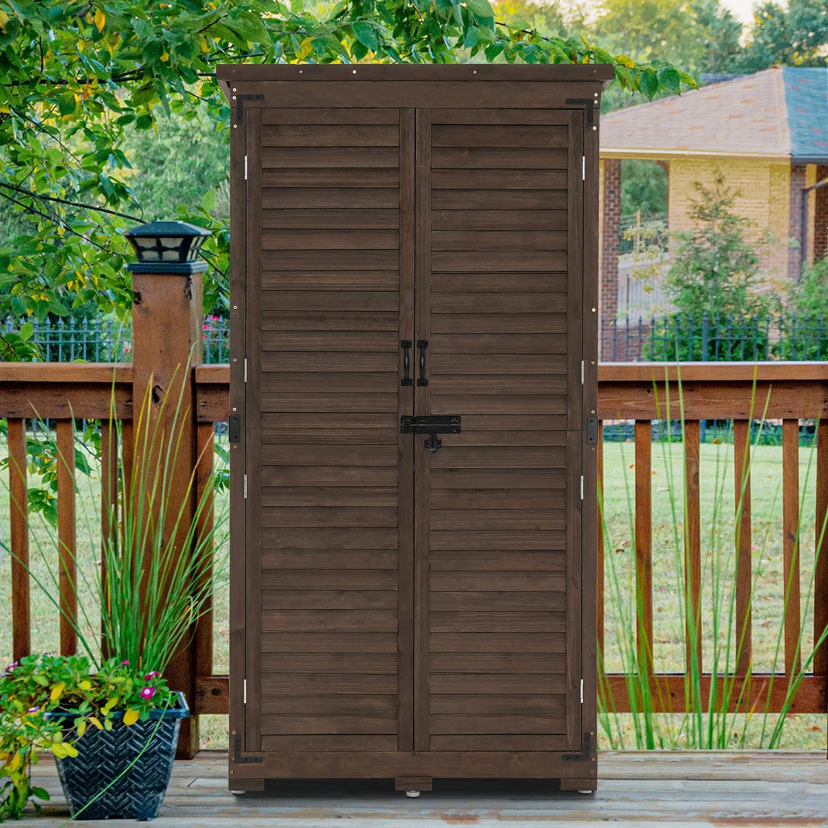 MCombo Tall Garden Wood Storage Shed, Brown - 1.52 x 2.85 ft