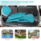 Folding Plastic Outdoor Chaise Lounge Chair With Wheels, 6-Position, 65.5 x 29 x 16.5-37 in, 330 lbs