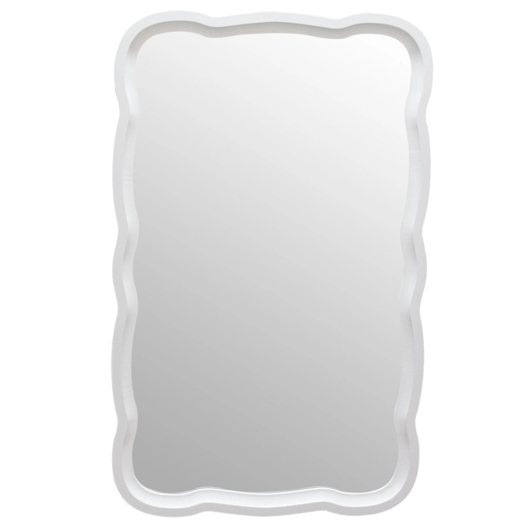 Curved Scallop Wood Frame Accent Mirror, 23.5 in L x 38 in W x 1 in H - Antique-Brown Or White