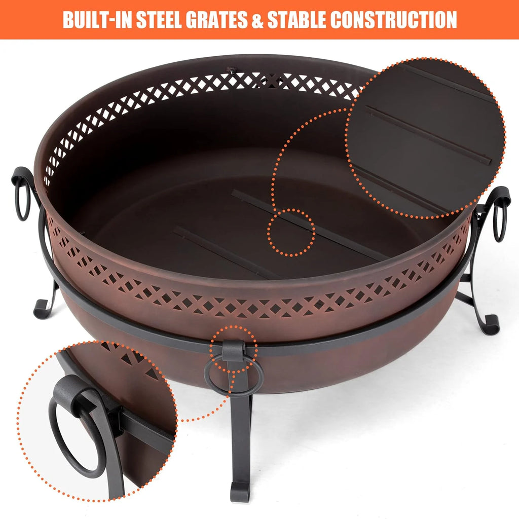 SUNCREAT 42-Inch Wood Burning Patio Fire Pit, Black, 42.1 Inch Diameter x 25.2 Inch High