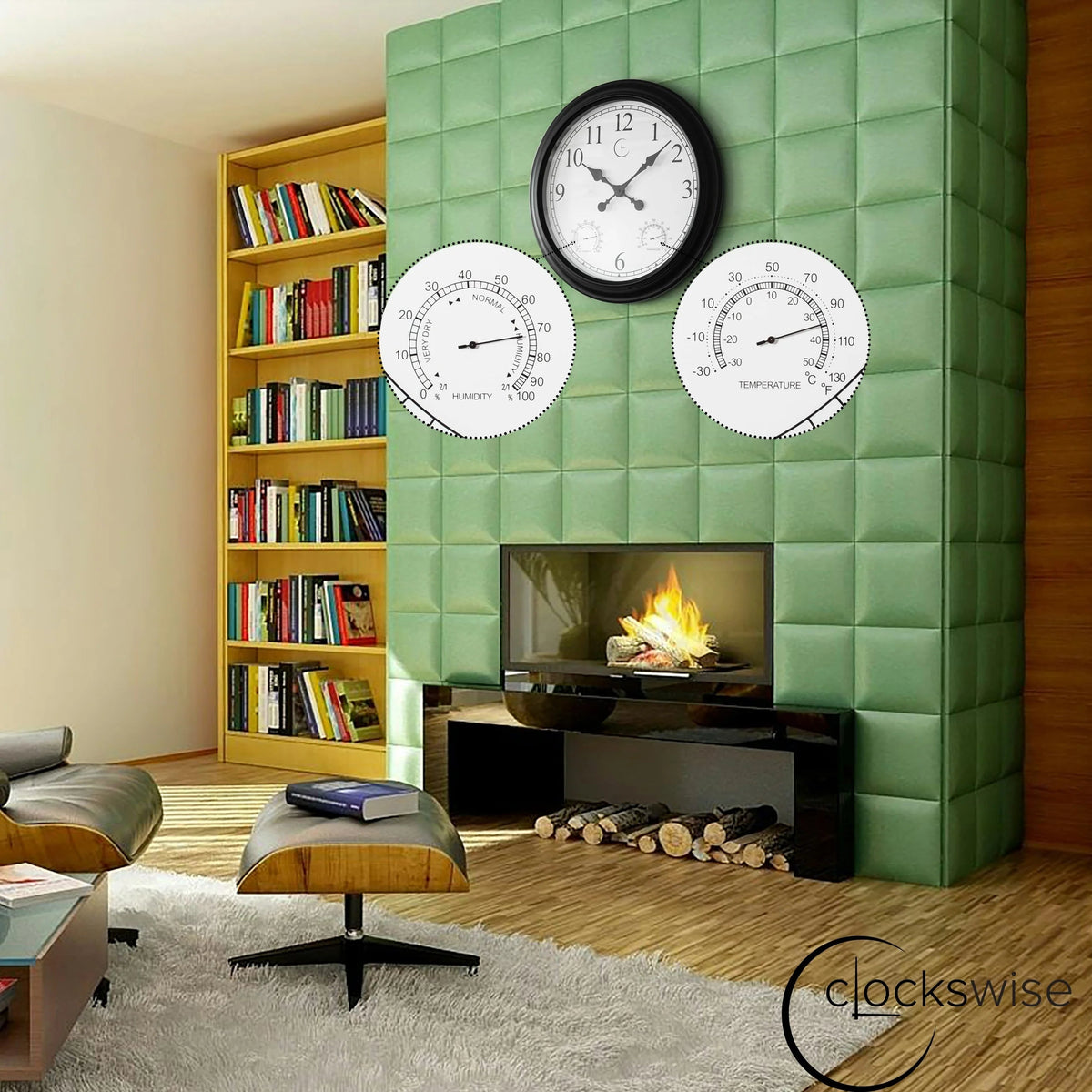 Outdoor Wall Clock With Thermometer And Hygrometer, 24-Inch, Black