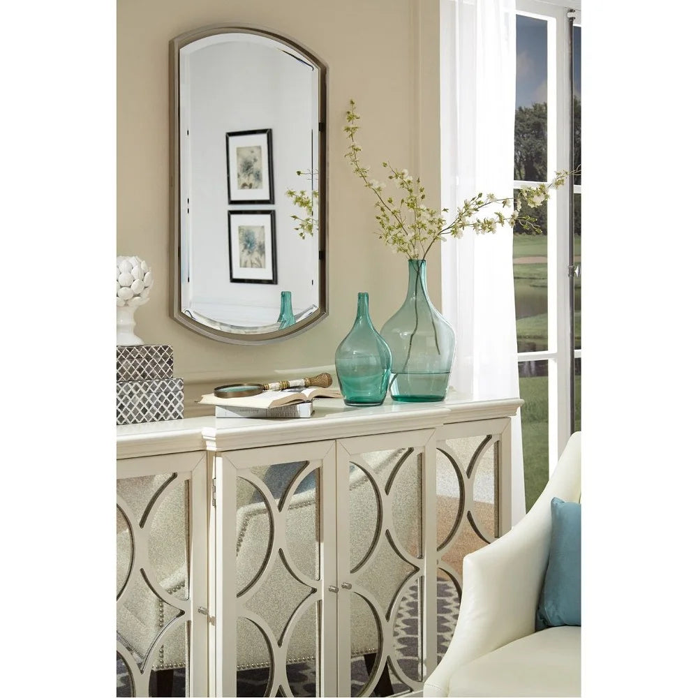 Bailey Street Symmetrical Arches Wall Mirror With Beveled Edge, Floating Frame, 21 Inches W X 35 Inches H - Brushed Nickel Finish