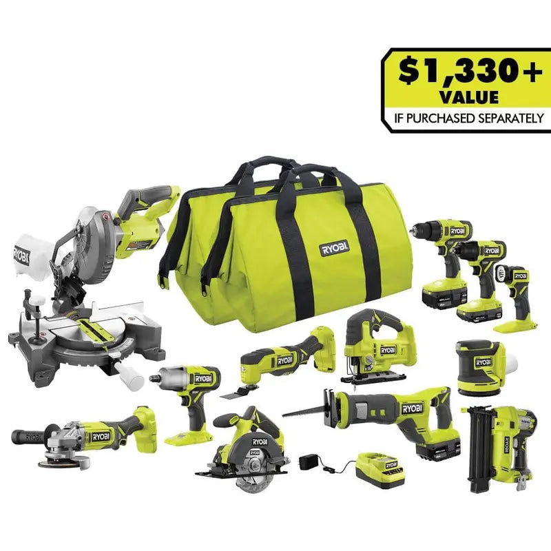 RYOBI ONE+ 18V 12-Tool Combo Kit With 1.5 Ah And 4.0 Ah Batteries And Charger - PCL2200K3N