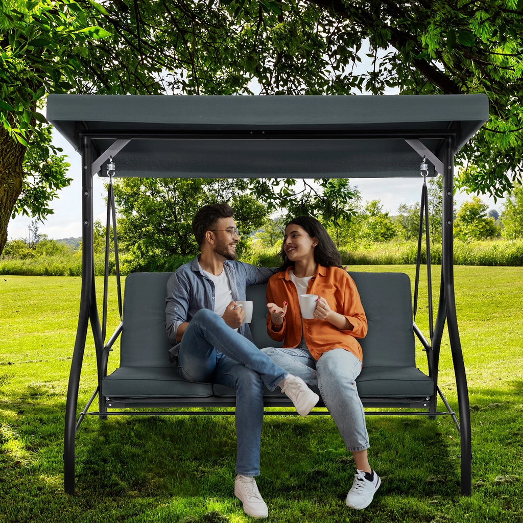 Arlopu 3-Person Outdoor Convertible Porch Swing Glider With Canopy