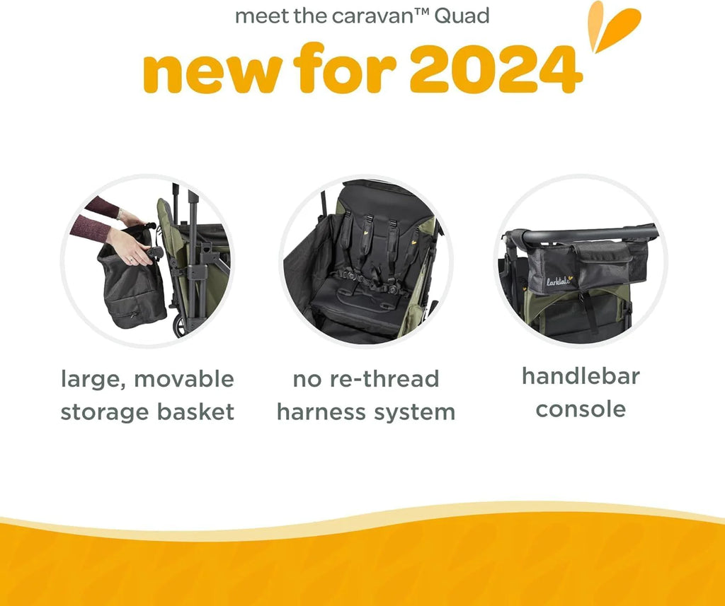 Foldable Stroller Wagon for Kids and Babies, 4 Seats, 214 lbs Capacity - Caravan Quad