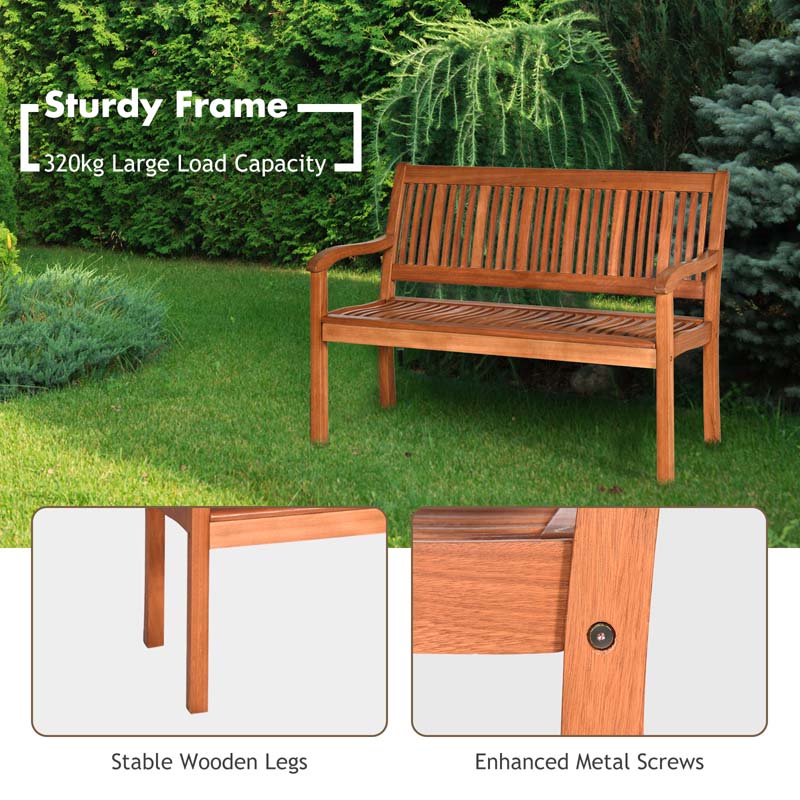 Eucalyptus Wood Outdoor Garden Bench, 2-Person, 50 x 25 x 36 in
