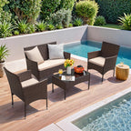 4-Piece Outdoor Patio Furniture Set With Rattan Wicker Chairs, Loveseat And Glass-Top Table