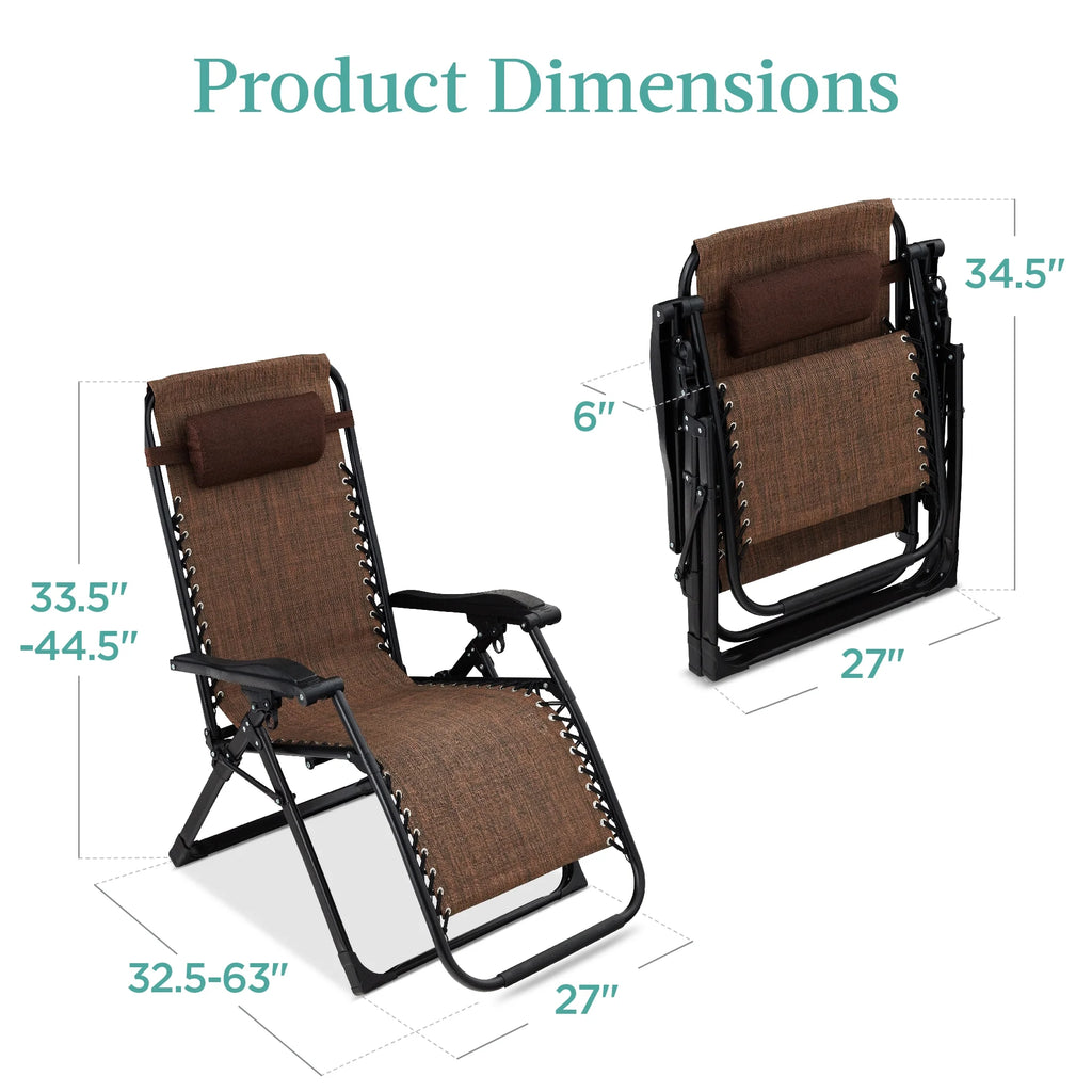 Best Choice Products Oversized Zero Gravity Folding Recliner With Removable Cushion And Side Tray - Fossil Gray