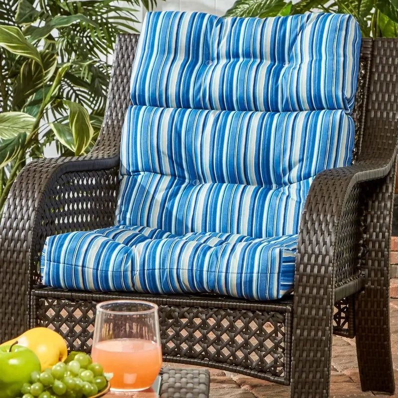 Greendale Home Fashions High Back Outdoor Chair Cushion, Blue Stripe, 44 x 22 in, Polyester