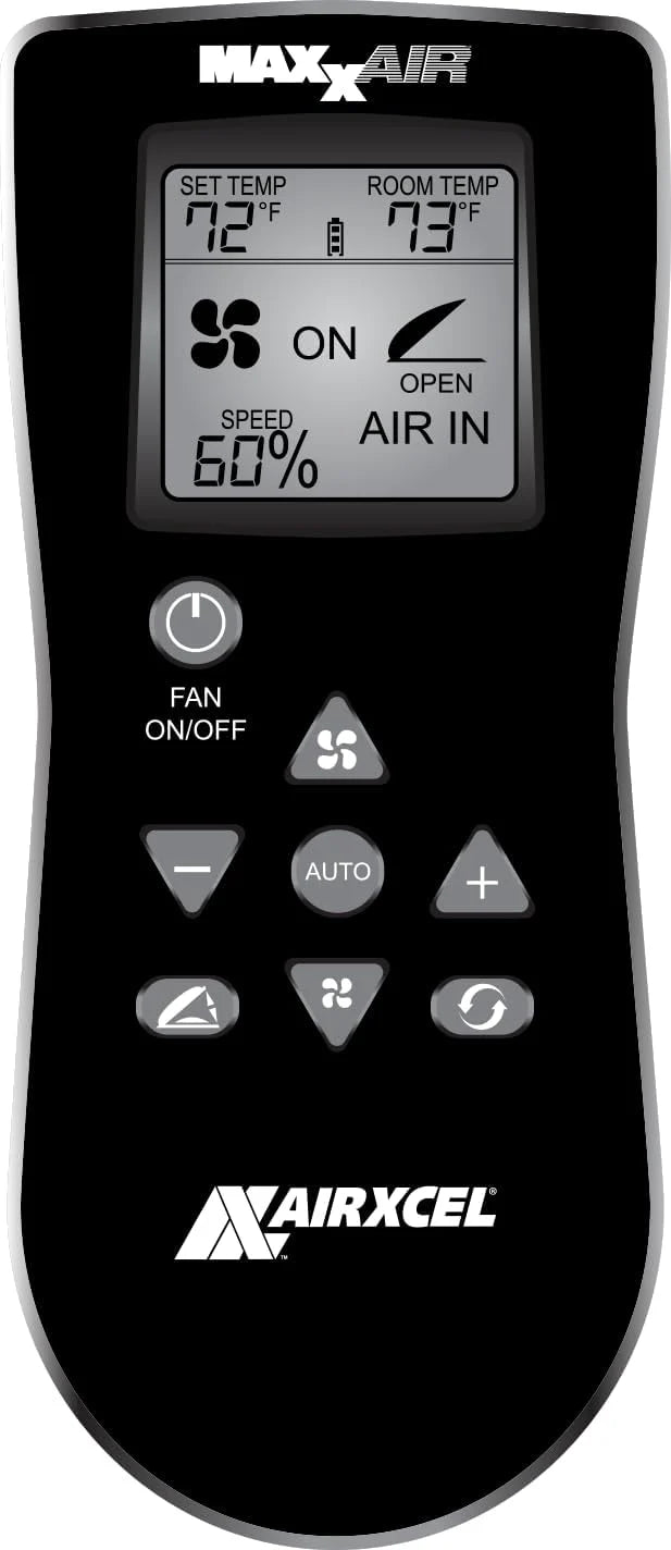 Maxx Air MaxxFan Deluxe RV Roof Vent Fan, Black, 12 Volt DC, 10 Speed, 22.5in x 16.5in x 5in - 00-07500K