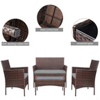 4-Piece Outdoor Patio Furniture Set With Rattan Wicker Chairs, Loveseat And Glass-Top Table