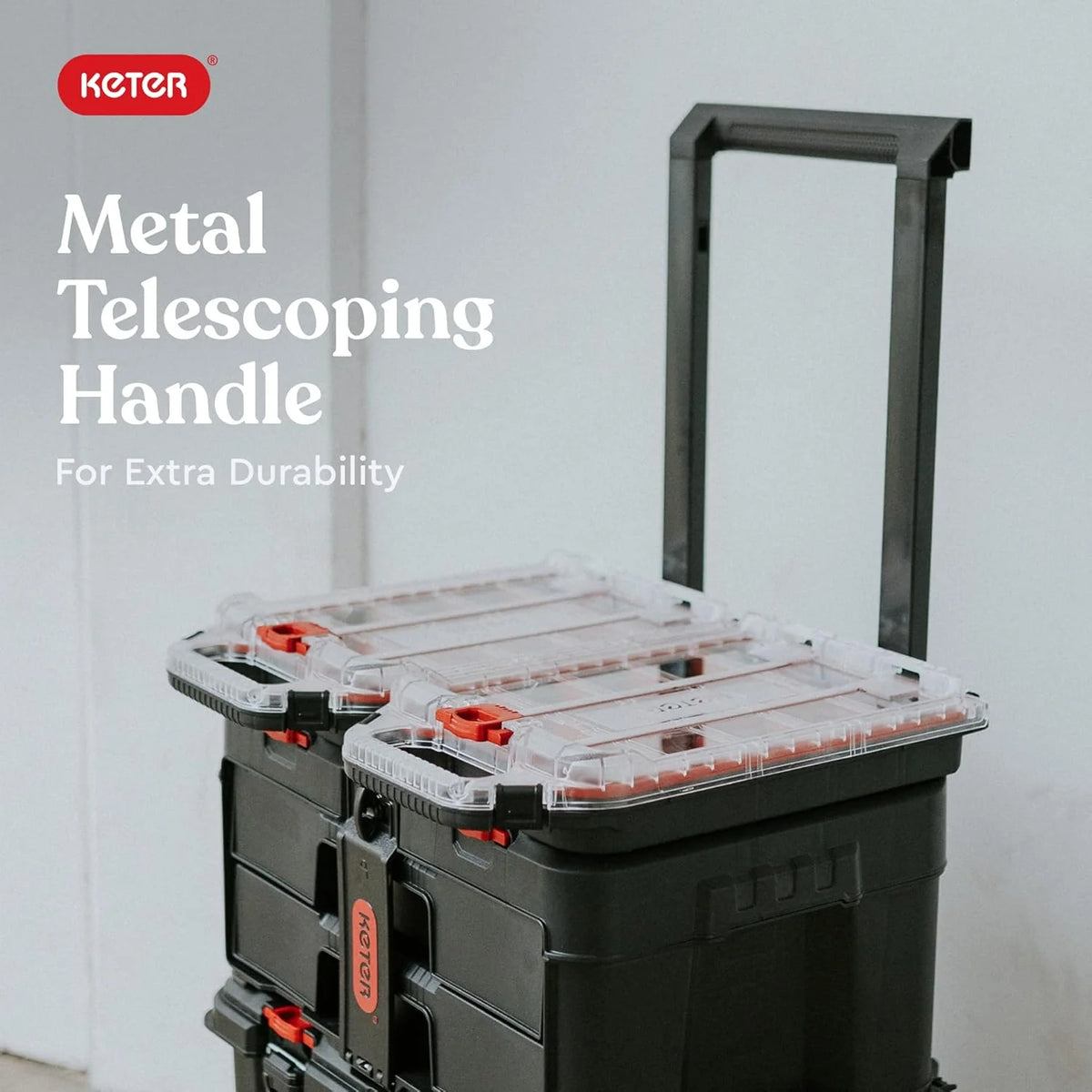Keter Rolling Tool Box System, 3 Piece, Black/Red - 3 Piece Resin Modular Toolbox System