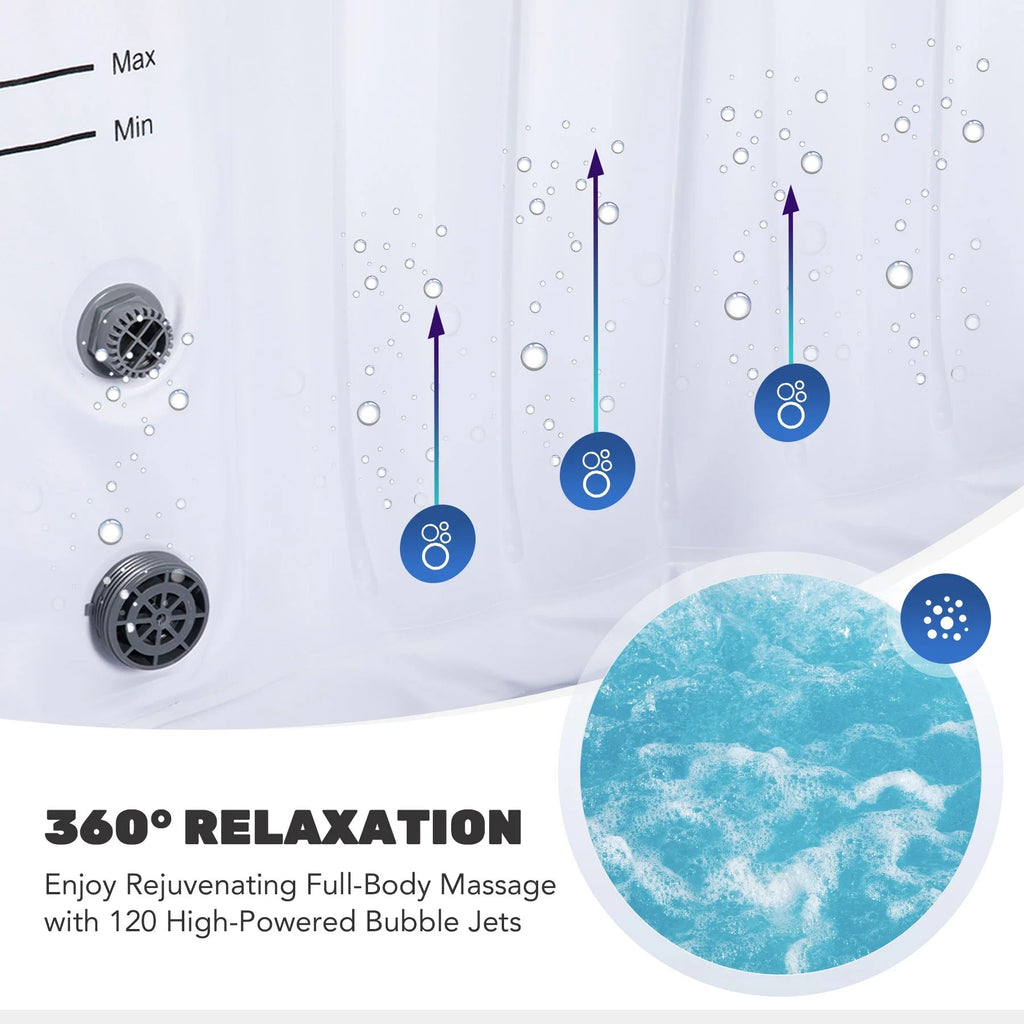 CO-Z PVC Square Inflatable Spa Tub, 5 x 5 ft, 4-Person, 120 Jets, Blue