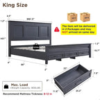 King Engineered Wood Platform Bed Frame With Headboard And 3 Drawers - 86L x 81.5W x 52.5H