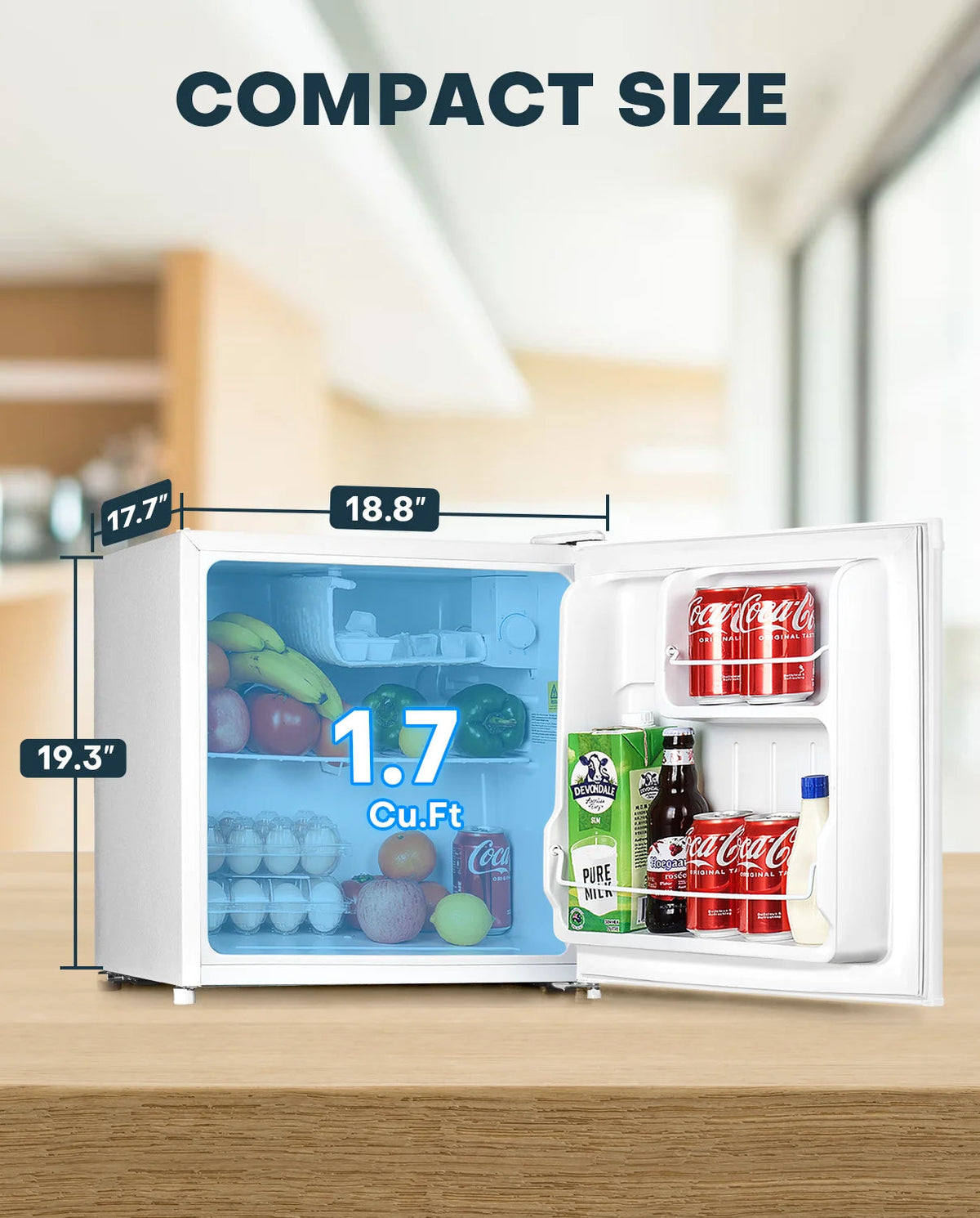 Upstreman 1.7 Cu Ft Single-Door Mini Fridge With Freezer, Black - FR17