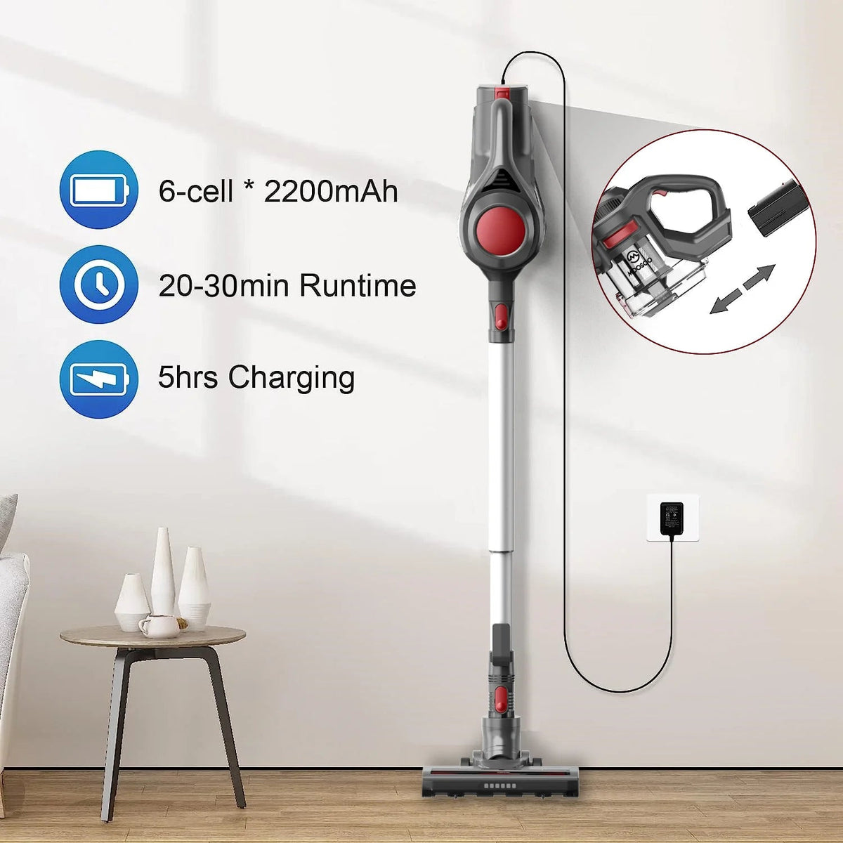 MOOSOO 4-in-1 Cordless Stick Vacuum Cleaner, 1.3L, 120W - XL-618A