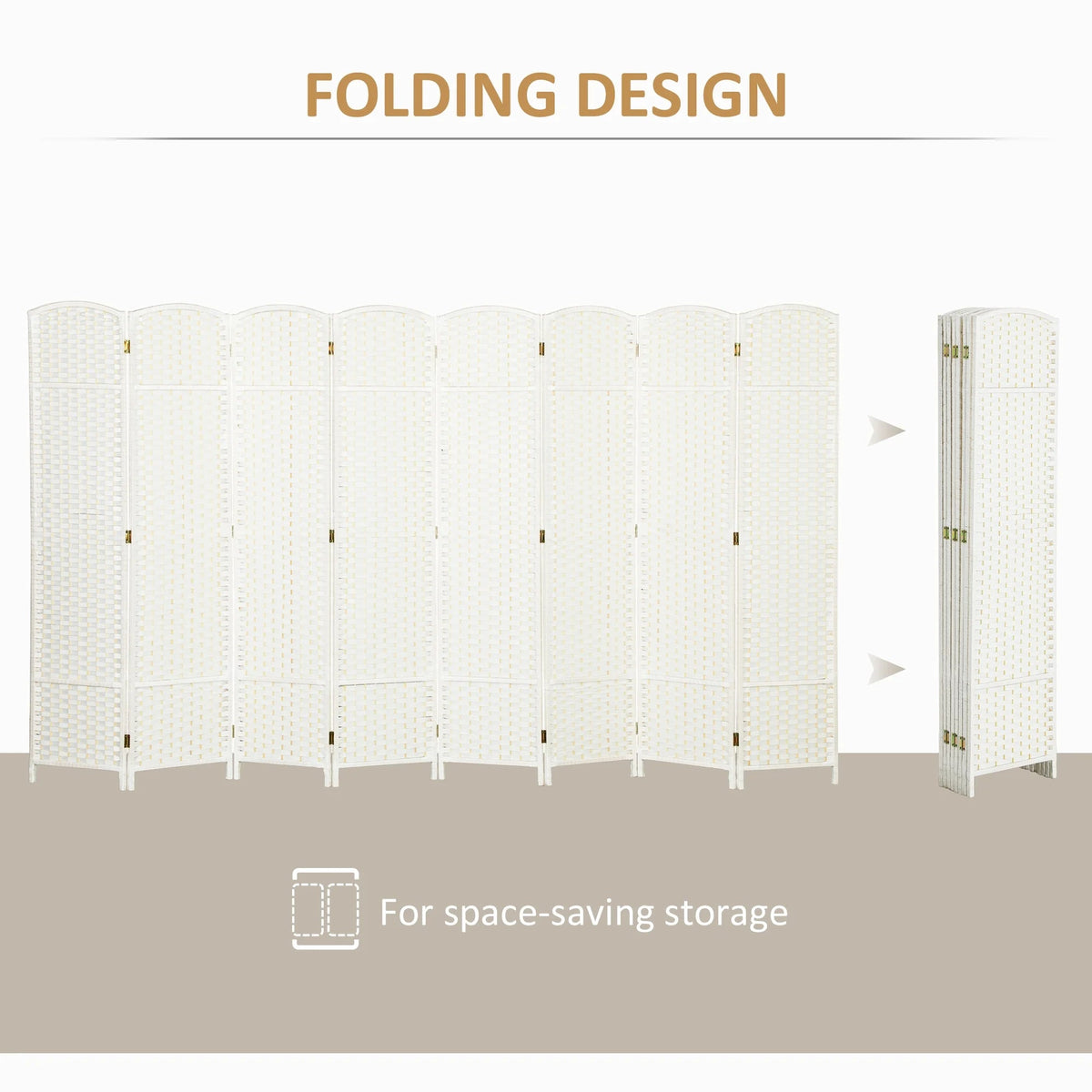 HOMCOM Folding Privacy Screen, 8 Panel, 5.6' Tall, White - 830-814V02WT