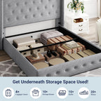 Queen Size Lift-Up Storage Bed With Wingback Headboard, Upholstered Platform Bed Frame With Hidden Storage