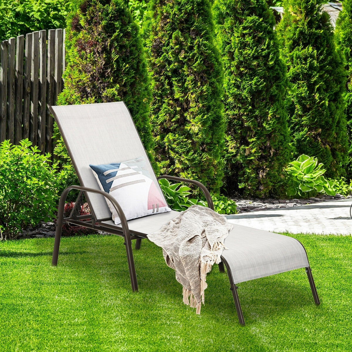 Fabric Folding Outdoor Chaise Lounge Chairs, 2 Pcs, 5 Position