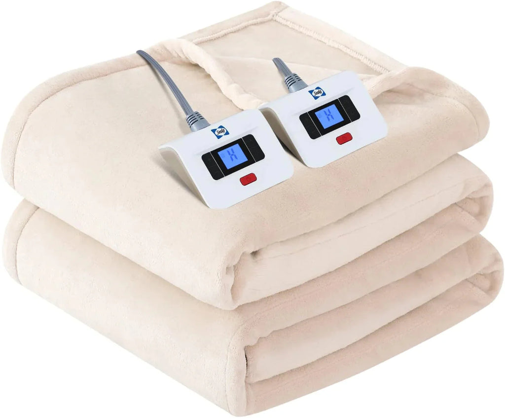 SEALY Electric Heated Blanket King Size 100in x 90in Beige Flannel - 10 Heating Levels