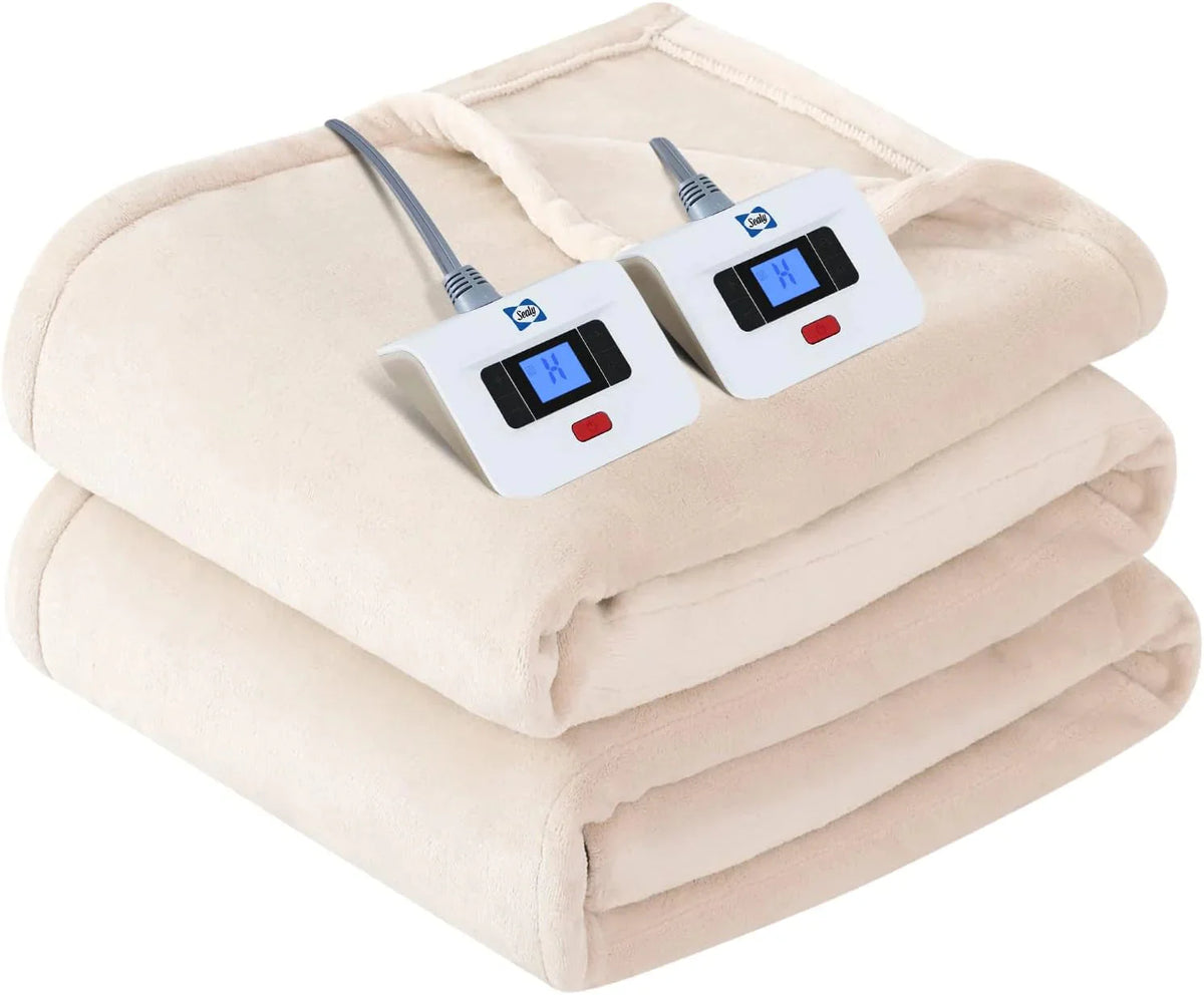 SEALY Electric Heated Blanket King Size 100in x 90in Beige Flannel - 10 Heating Levels
