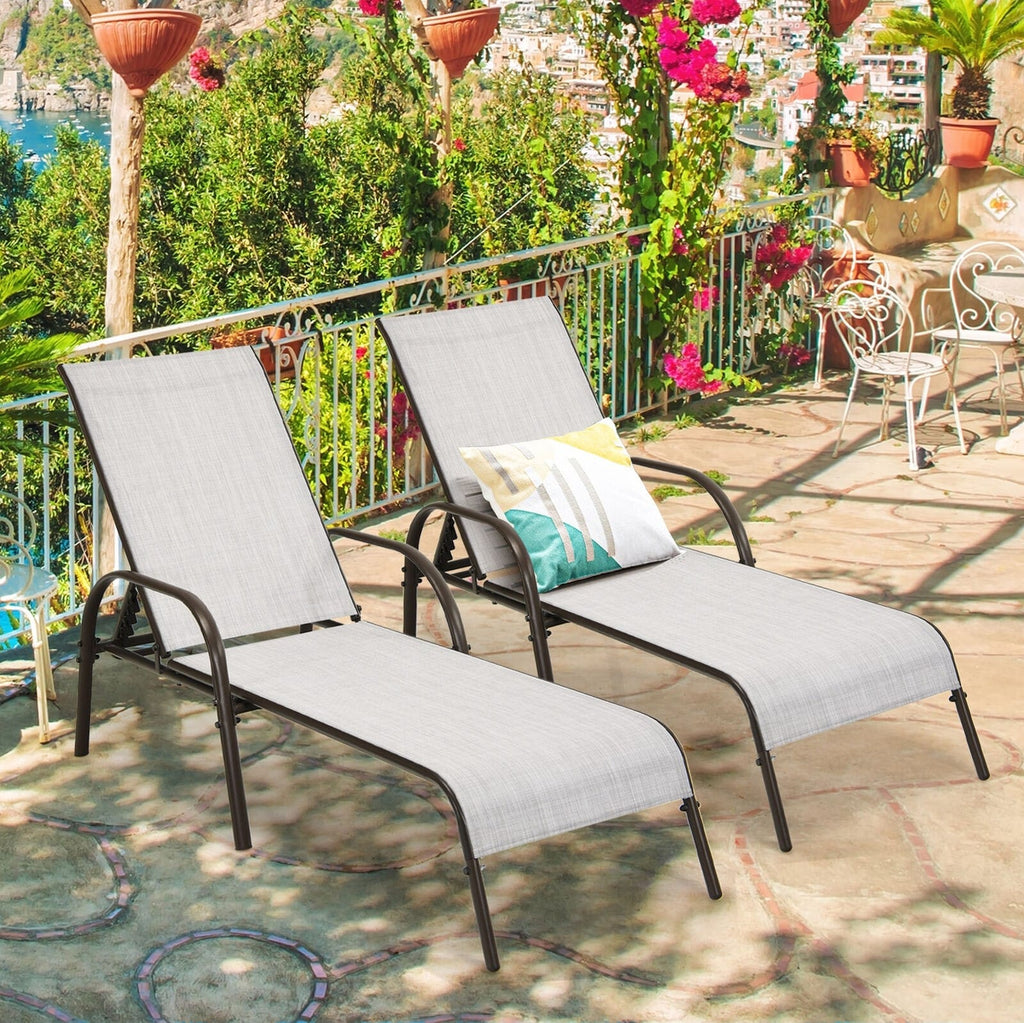 Fabric Folding Outdoor Chaise Lounge Chairs, 2 Pcs, 5 Position