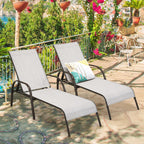 Fabric Folding Outdoor Chaise Lounge Chairs, 2 Pcs, 5 Position