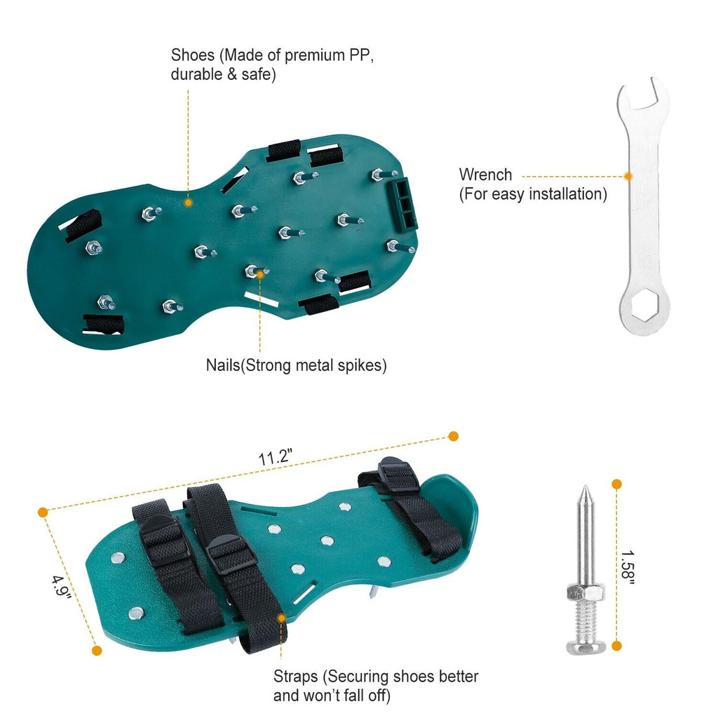 Lawn Grass Aerator Spike Shoes With Adjustable Straps, Green - 2 Pack