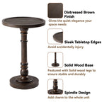 Pedestal End Table With Round Tray Top And Distressed Finish