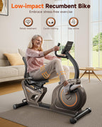 Niceday Recumbent Exercise Bike, 400 LBS Capacity, 16-Level Magnetic Resistance, Brown+Orange