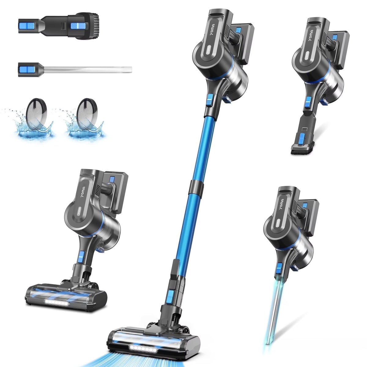 YOMATECH Cordless Stick Vacuum Cleaner, 30KPa, 365W, 6-in-1 - S100
