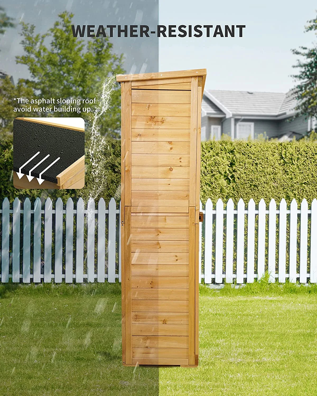 Lofka Outdoor Storage Cabinet With 2 Lockable Doors And 2 Adjustable Shelves, 34.3 x 18.3 x 63.2 in