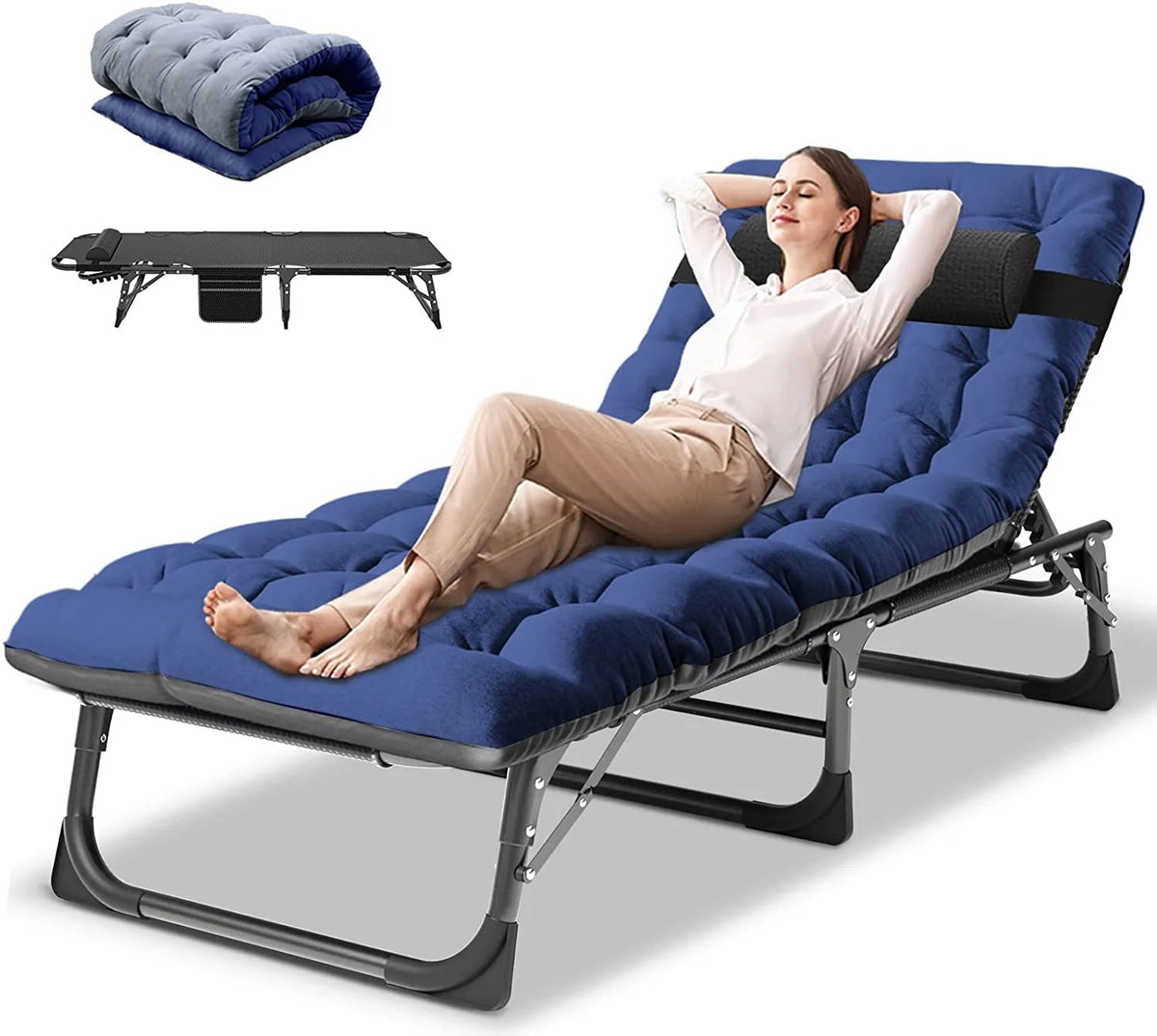 Slsy 5-Position Adjustable Folding Lounge Chair And Cot - 75.2" x 25.6" x 11.8"