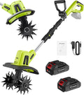 Saker 22V Cordless Electric Garden Tiller Cultivator, 9-Inch Width, 6.3-Inch Depth, 2 Batteries - SK-TC18B