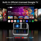 HAPPRUN Outdoor Smart Projector, 2000 ANSI Lumens, 1920 x 1080, 4K Decoding - Google TV