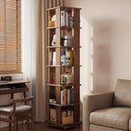 Solid Wood 6-Tier 360 Degree Rotating Rolling Bookshelf - Walnut