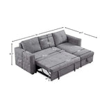 Reversible Gray Velvet Sleeper Sectional Sofa, 90.5 in, 3 Seat, L-Shape With Storage