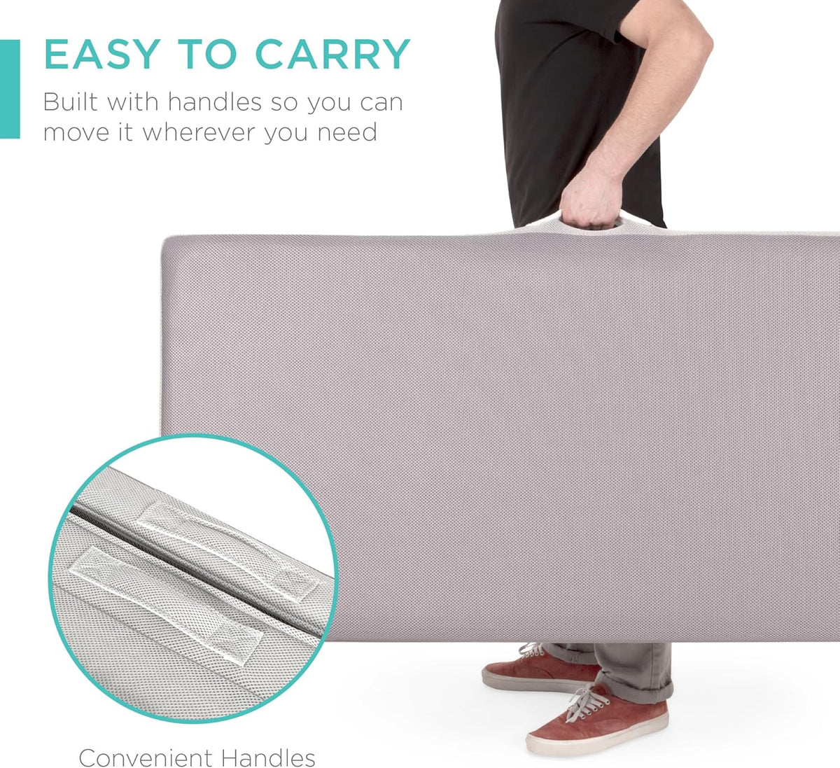 Best Choice Products Queen-Size 4in Tri-Fold Foam Mattress With Carry Case - Grey