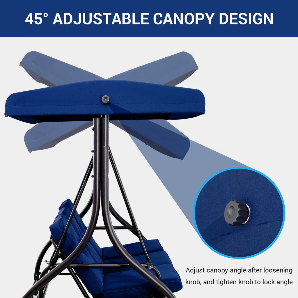Arlopu 3-Person Outdoor Convertible Porch Swing Glider With Canopy