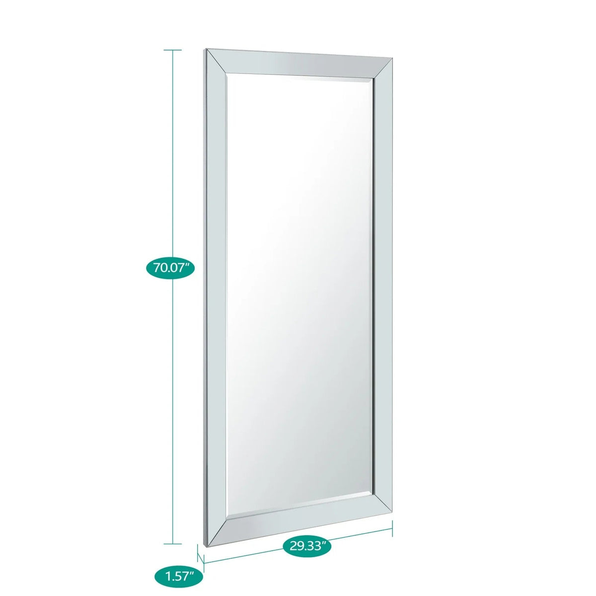 Full Length Beaded Frame Mirror, 66" H x 32" W - Freestanding Or Wall Mounted