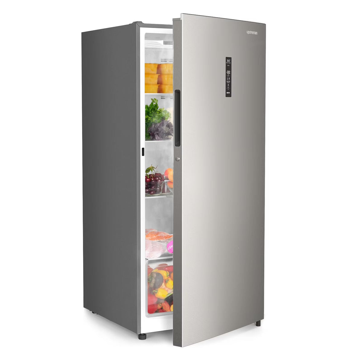 Upstreman Convertible Upright Freezer/Refrigerator, 14 Cu. Ft., Stainless Steel, Silver
