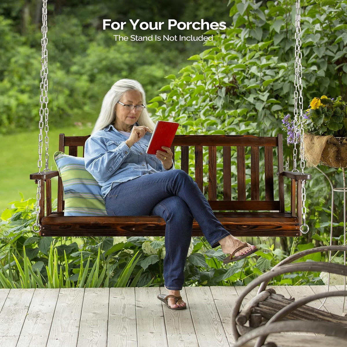 VINGLI Heavy Duty 880 LBS 5 FT Wooden Porch Swing Bench - Rustic