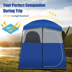 Double-Room Camping Privacy Shower Toilet Tent, Blue, 7ft x 3.5ft x 7ft - With Storage Bag