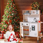 Tiny Land Wooden Children's Play Kitchen Set, White, 30.3 x 11.8 x 40 Inches