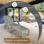 Folding Plastic Outdoor Chaise Lounge Chair With Wheels, 6-Position, 65.5 x 29 x 16.5-37 in, 330 lbs