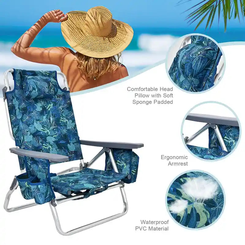 Costway Folding Backpack Beach Chairs 4-Pack, 5-Position Adjustable