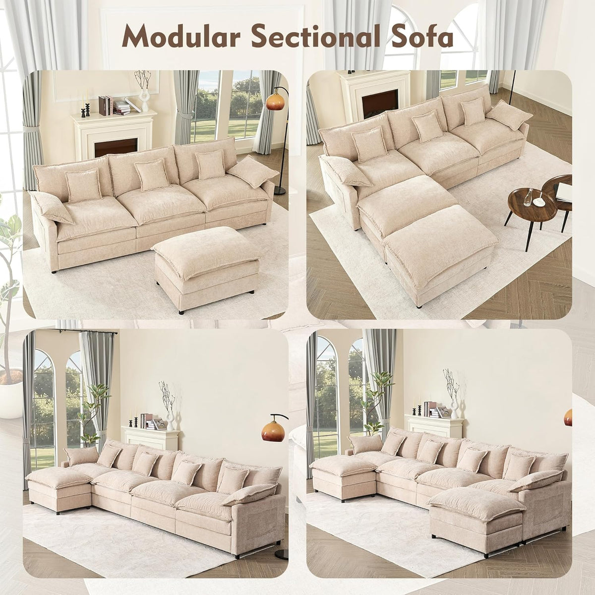 108 Inch U Shape Sectional Sofa With Removable Footstool
