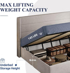 Queen Size Lift-Up Storage Bed With Wingback Headboard, Upholstered Platform Bed Frame With Hidden Storage