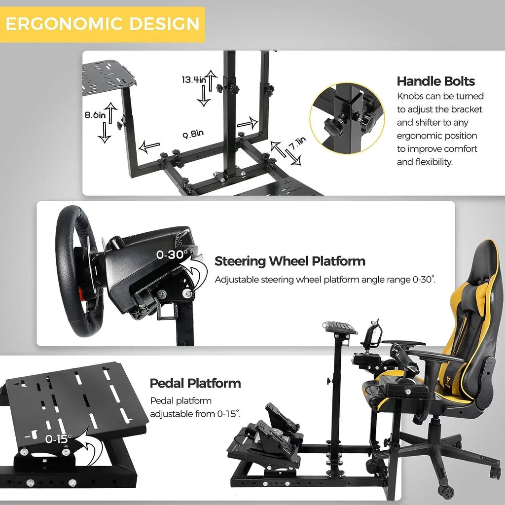 Marada Flight Simulator and Racing Wheel Stand, Adjustable, Carbon Steel - Fits Thrustmaster HOTAS Warthog