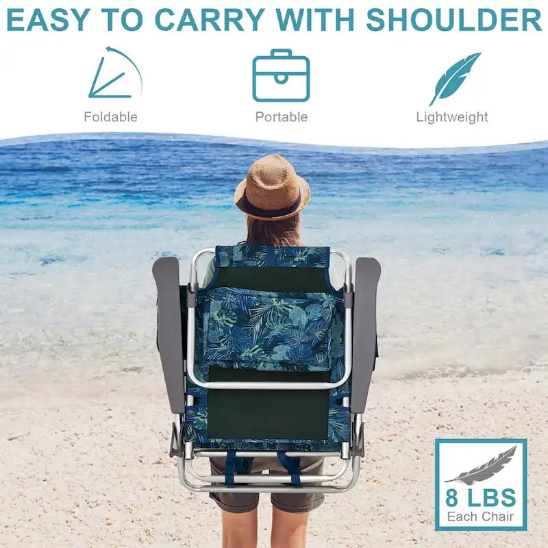 Costway Folding Backpack Beach Chairs 4-Pack, 5-Position Adjustable